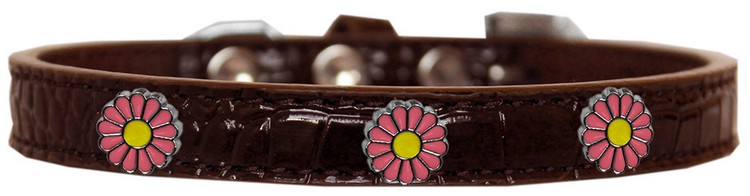 Pink Daisy Widget Croc Dog Collar Chocolate Size 10